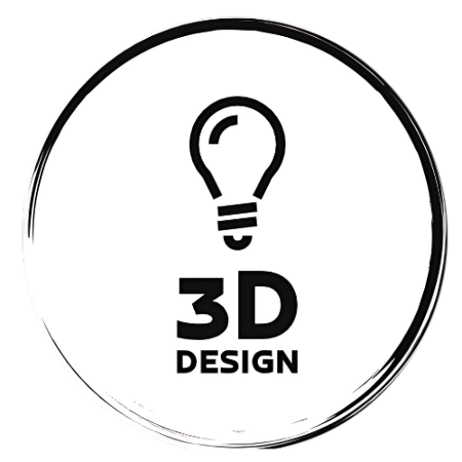 favicon logo stampa 3d design un lampadina stilizzata al centro sotto la scritta 3d design contornato da un cerchio semicompleto